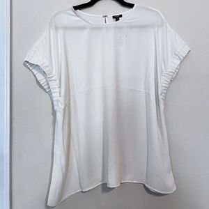 Satin Crew Neck Ruched Sleeve Gramercy Tee